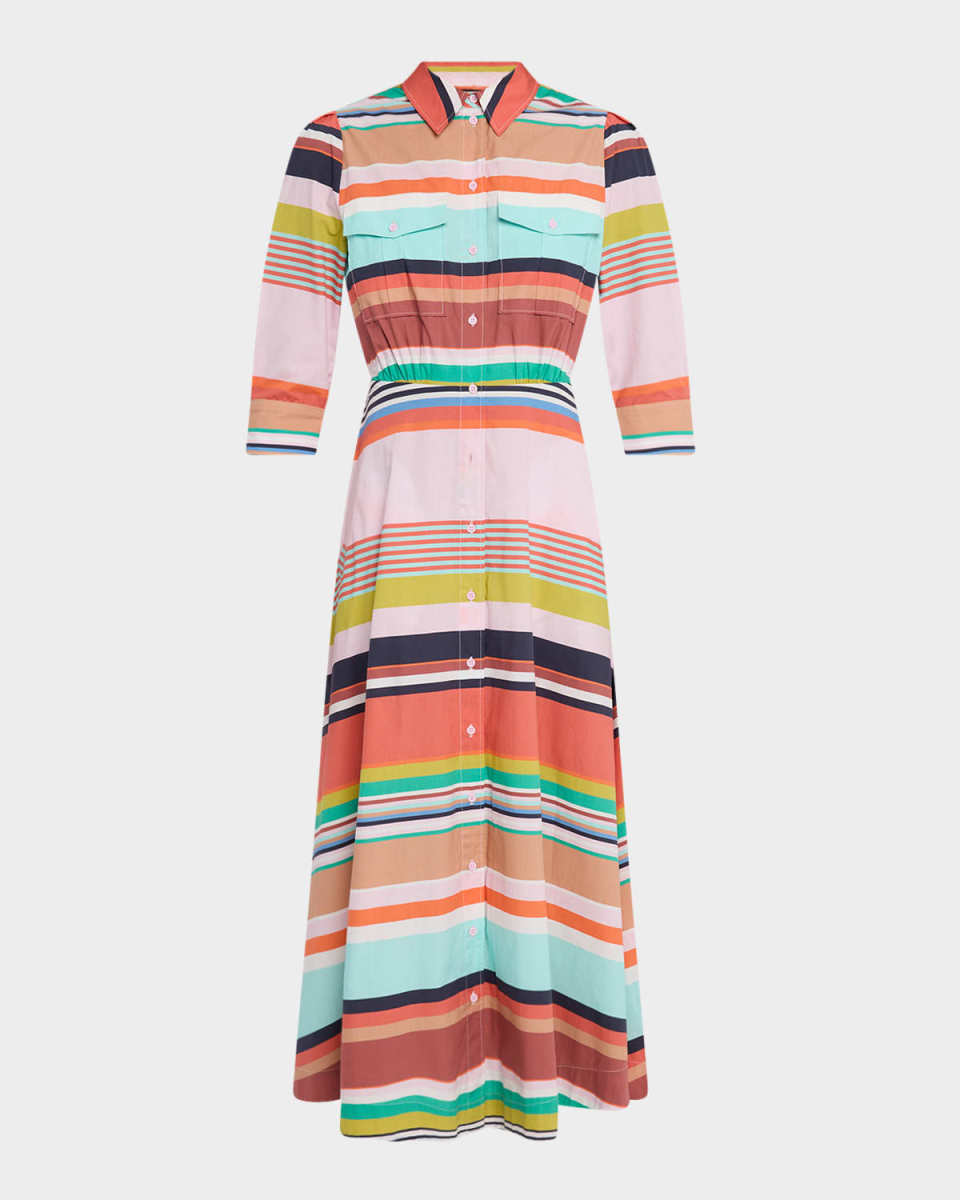 Hiced Striped Midi Shirtdress